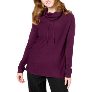 WynneLayers Women's Cashmere Drawstring Cowl Neck Sweater Deep Plum - Regular